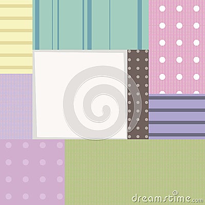 Frame boxes gifts shopping rectangles multicolored squares with polka-dotted patterns striped border decoration border frame compo Vector Illustration