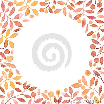 Frame with branches and berries.orange floral border. Cartoon Illustration