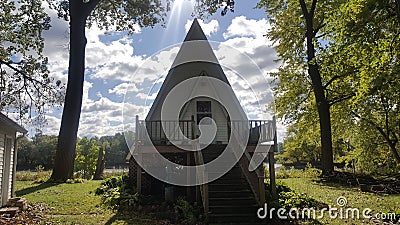 A frame cabin in the afternoon Stock Photo