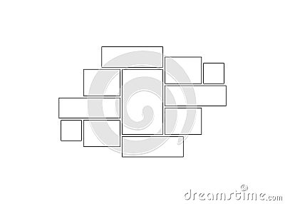 Frame collage from square and rectangle shape for photo, image template line set. Mood board layout, background. Gallery Vector Illustration