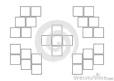 Frame collage from square shape for photo, image template line set. Mood board layout, background. Gallery grid, mosaic Vector Illustration