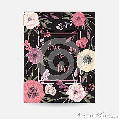 Frame with collection decorative floral design elements. Vector Illustration