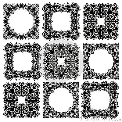 Frame collection set Vector. Classic rich ornamented carved decors. Baroque sophisticated designs Vector Illustration