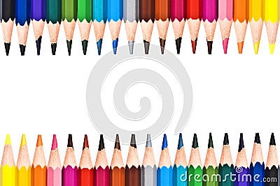 Frame of colorful wooden pencils isolated on white Stock Photo