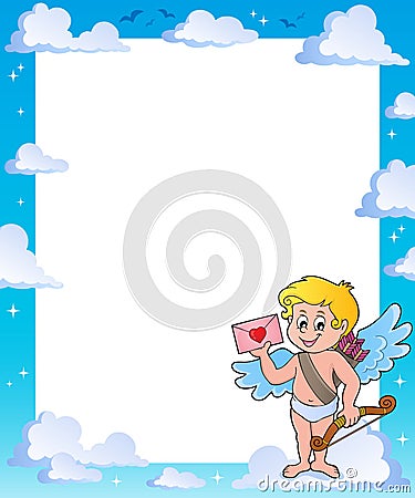 Frame with Cupid holding envelope Vector Illustration