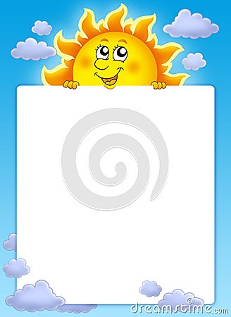 Frame with cute lurking Sun Cartoon Illustration