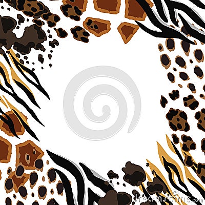 Frame with decorative animal print. African savannah fauna stylized ornament, fur texture. Vector Illustration