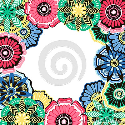 Frame of decorative flowers in the style of doodle Vector Illustration