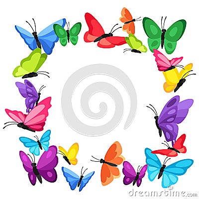Frame design with decorative butterflies. Colorful abstract insects. Vector Illustration