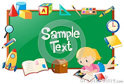 Frame design with girl and many school objects Vector Illustration