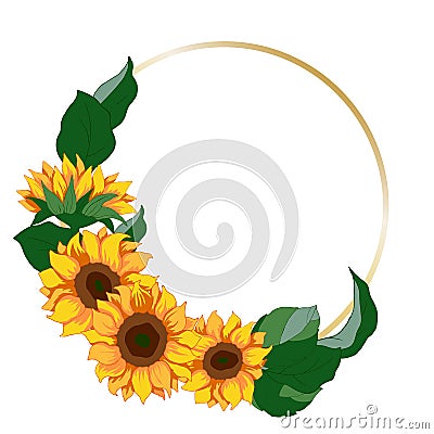 1753 sunflowers, frame for design of leaflets, text, banners, floral ornament, sunflower flowers Vector Illustration