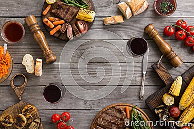 Frame of different food cooked on the grill Stock Photo