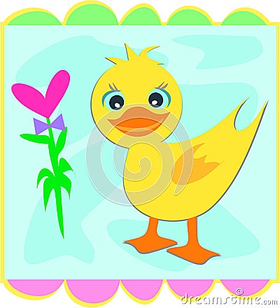Frame Duck with Heart Flower Vector Illustration