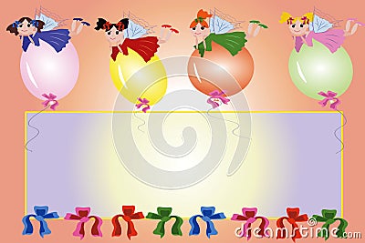 Frame:fairies flying on a balloons Vector Illustration