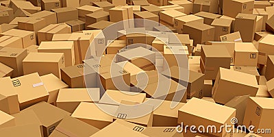 Frame filling stack or heap of brown carton cardboard boxes background, freight, delivery or shipping concept Cartoon Illustration