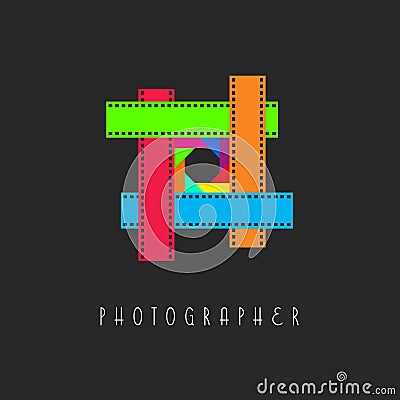 Frame of the film logo colored lens aperture, design calling card photographer Vector Illustration