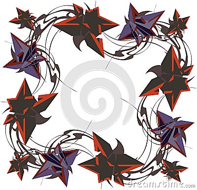 Frame with floral and star motifs on white Vector Illustration