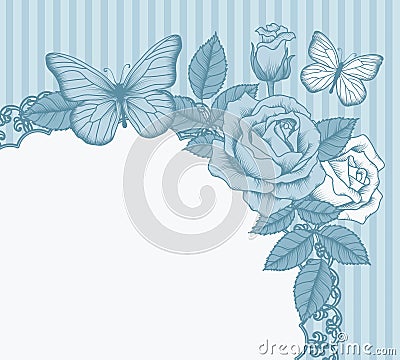 Frame with flowers and butterflies Vector Illustration