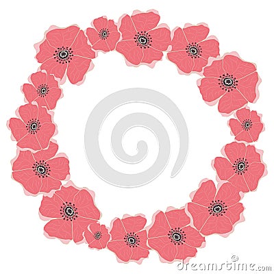 Frame of flowers made in vector. Wreath of poppies Vector Illustration