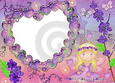 Frame in the form of heart in lilac colours. Stock Photo