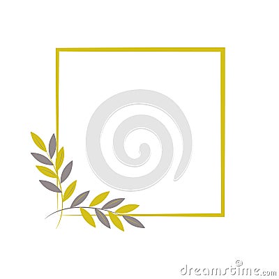 Frame in form of square, floral decoration. Board is decorated with branches with leaves, twigs. Vector illustration for holiday Vector Illustration