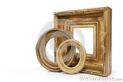 Frame, frames, gold, gilded, oval, rectangular, hanging Stock Photo