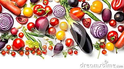 a frame of fresh dietary vegetables on a white background. vibrant wallpapper, Generative AI Stock Photo