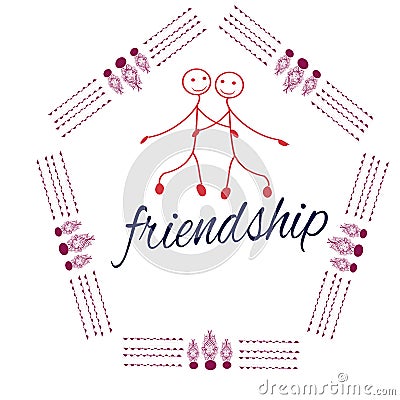 Frame with Friendship Day title, children, friends. Vector illustration. Vector Illustration