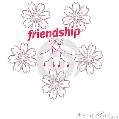 Frame with Friendship Day title, children, friends. Vector illustration. Vector Illustration