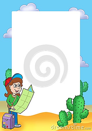 Frame with girl traveller Cartoon Illustration