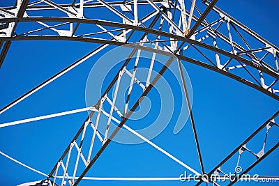 Frame of goods shed. Metal construction of railway building. Old abandoned steel warehouse for goods Stock Photo