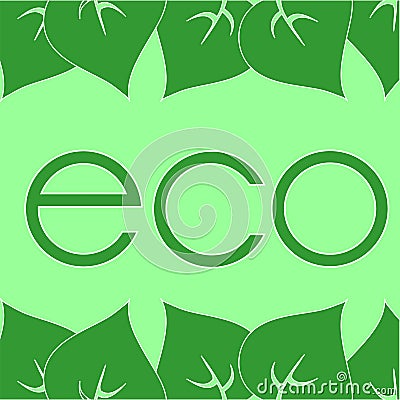 Frame of green leaves around labels eco Vector Illustration