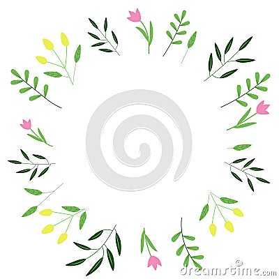 Frame with green leaves and flowers Stock Photo