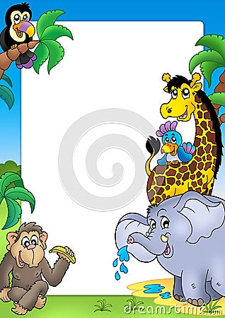 Frame with happy African animals Cartoon Illustration