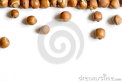 Frame of nuts on a white background. Raining Stock Photo