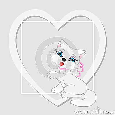 Frame with heart and cat. Vector Illustration