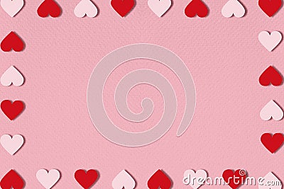 Frame hearts on paper pink background Stock Photo