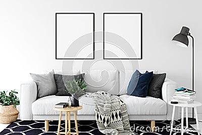 Frame interior mock up . Wall art. Scandinavian interior. 3d rendering, 3d illustration Stock Photo