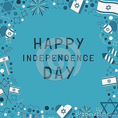 Frame with Israel Independence Day holiday flat design icons wit Vector Illustration