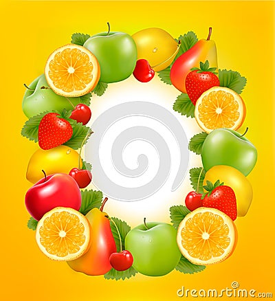 Frame made of fresh, juicy fruit. Vector Illustration