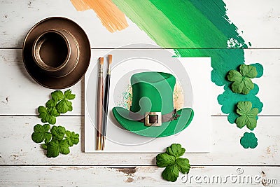 Frame made of Irish leprechauns hats, Generative AI Stock Photo
