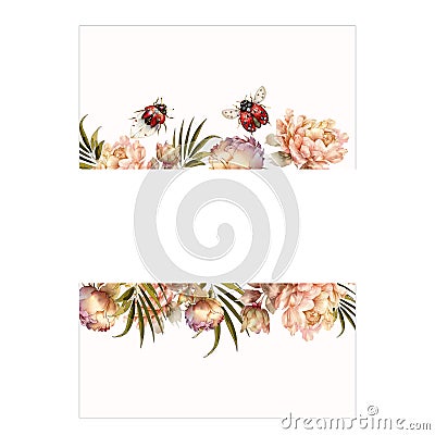 A frame made of metallic, purple and gold peonies. Template, place for your inscriptions. Exotic roses Vector Illustration