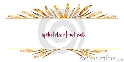 Frame made of wheat spikelets with space for text. Autumn harvest. Stock Photo