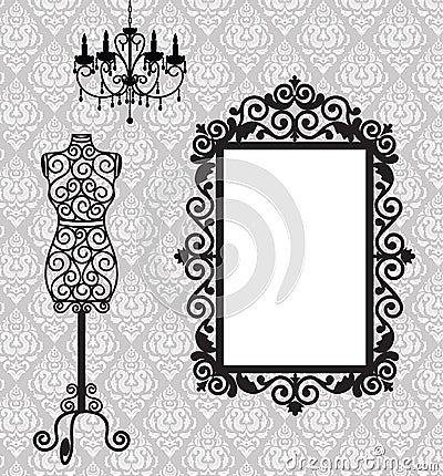 Frame, mannequin and chandelier Vector Illustration