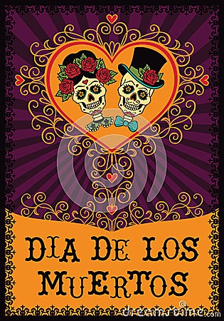 Frame with mexican sugar skulls. Dia de los Muertos Vector Illustration