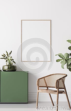 Frame mock up in Boho Chic Living Room, simple and comfortable design Stock Photo