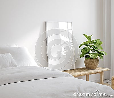 Frame mockup in coastal bedroom interior background Stock Photo
