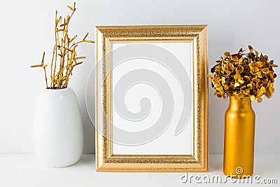 Frame mockup with golden decor Stock Photo