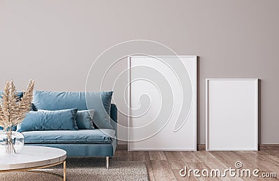 Frame mockup for stylish modern living room with trending home accessories Stock Photo