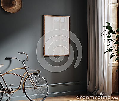 Frame mockup in vintage hallway interior background Stock Photo